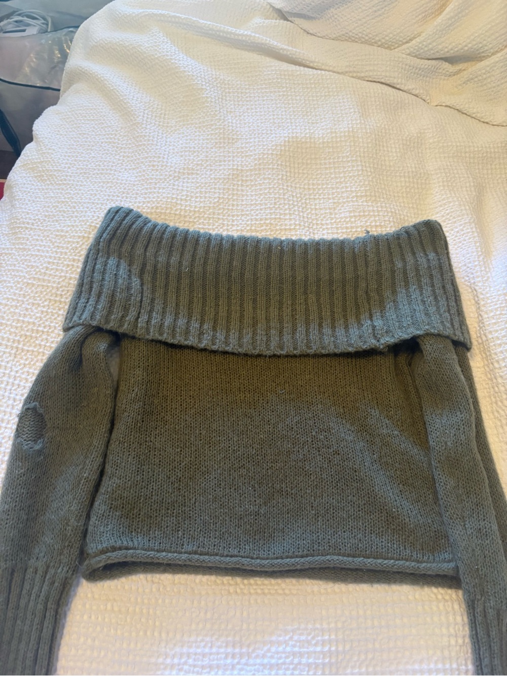 SO Clothing Off the Shoulder Knit Sweater Olive Green